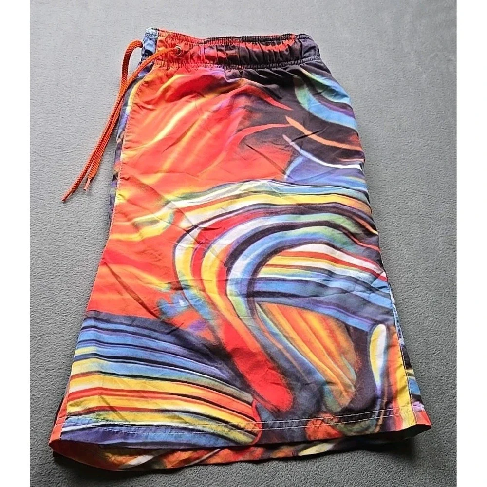 Highland Outfitters Mens Size L Multicolor Swirl Rainbow‎ Swim Beach Shorts
